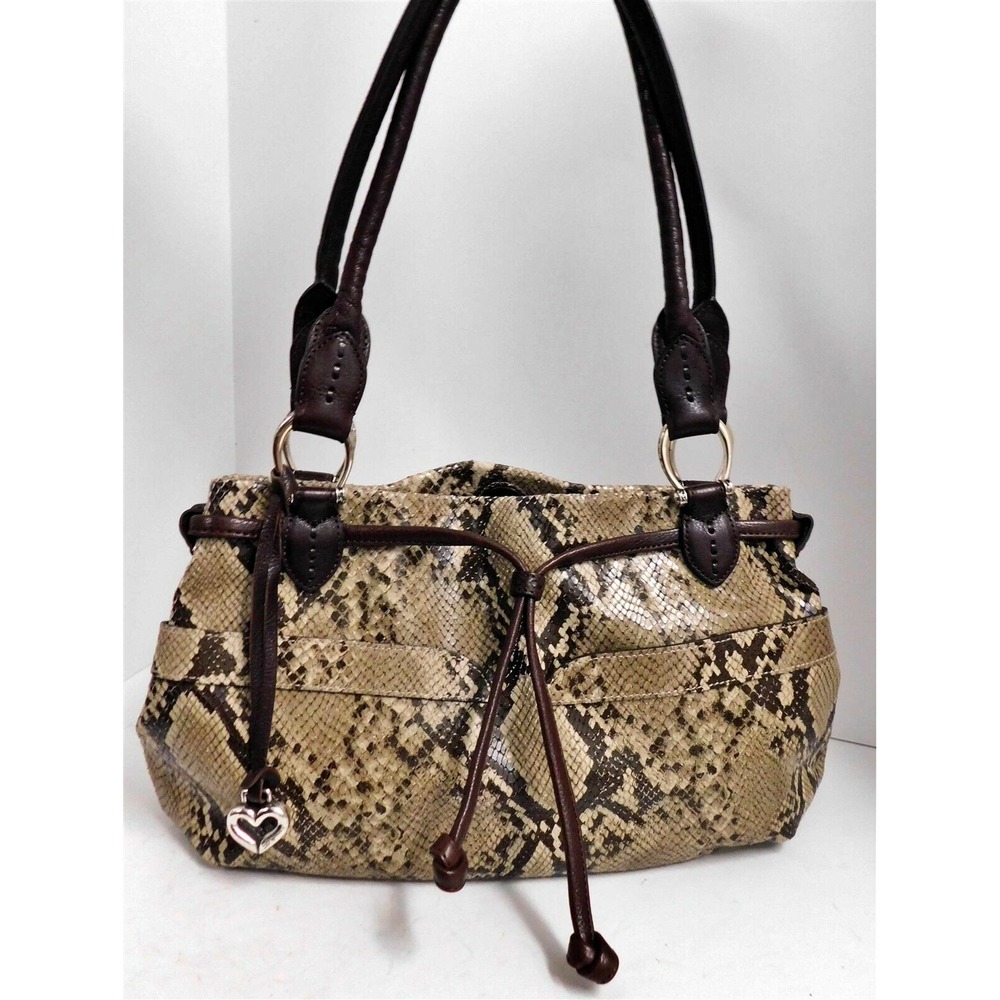 Brighton Python Snake Embossed Brown‎ Leather Shoulder Bag